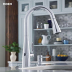 Moen Essie Chrome MotionSense Wave One-Handle Touchless Kitchen Faucet with Pulldown Sprayer and Soap Dispenser, 87014EWC