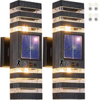 2 Pack Solar Outdoor Wall Lights with Motion Sensor 3-Mode Motion Outdoor Sconces 3000K 500LM Dusk to Dawn Solar Porch Light Fixtures Modern Up Down Exterior Wall Lamp for House Garage Front Door