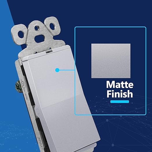 LIDER Minimalist Design Matte Finish Lighted Decorator Switch, Frameless Paddle Light Switch with Locator Light, Grounding Screw, 15A 125V, UL Listed, LS15-1P-SV, Silver