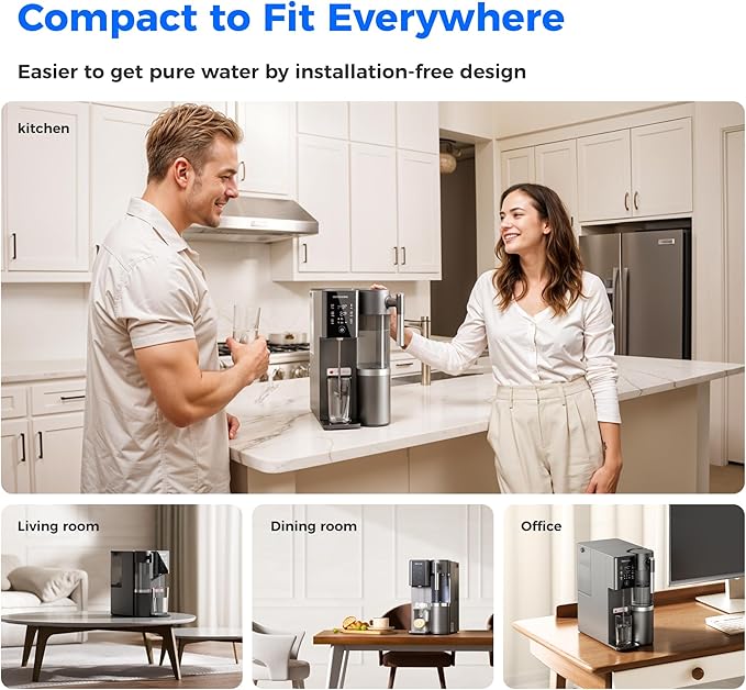 Waterdrop WD-A2 Countertop Reverse Osmosis System, Hot and Cold RO System, Portable Pure Water Tank, Bottleless Water Cooler, 6 Temperature Settings, Hot Cold Room Water, 3:1 Pure to Drain