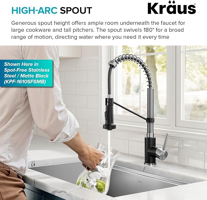 KRAUS Bolden Commercial Style 2-Function Single Handle Pull Down Kitchen Faucet in Spot-Free Brushed Brass, KPF-1610BB