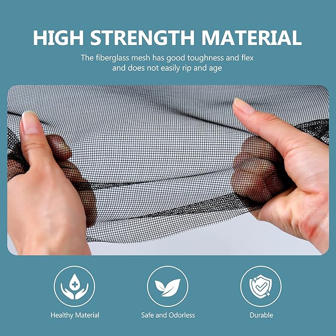 Window Screen Mesh for House Windows Screen Replacement Durable Fiberglass Mesh Screen Roll Adjustable 48"x100’ Door Repair Kit Easy to Install Suitable for Windows, Doors and Porches