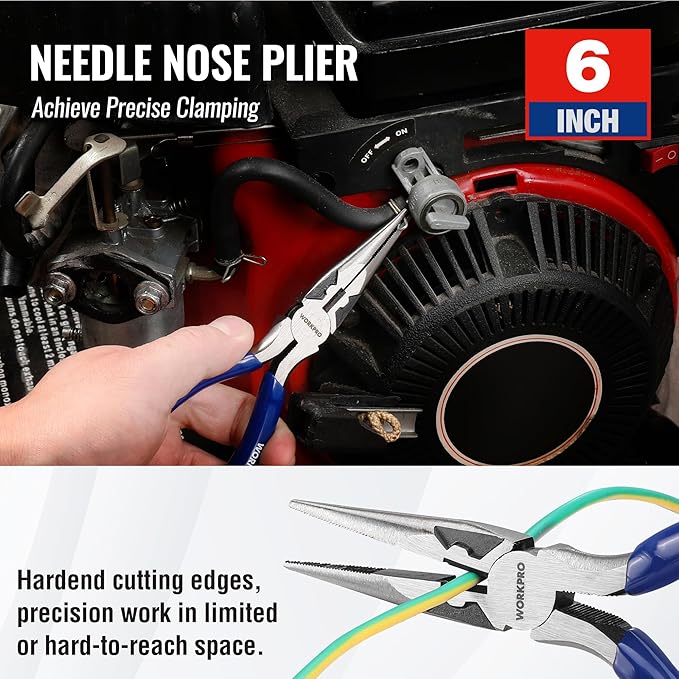 WORKPRO 3-Piece Pliers Tool Set with Soft Handle, 6 Inch Needle Nose, Slip Joint, 8 Inch Groove Joint Plier for DIY & Home Use