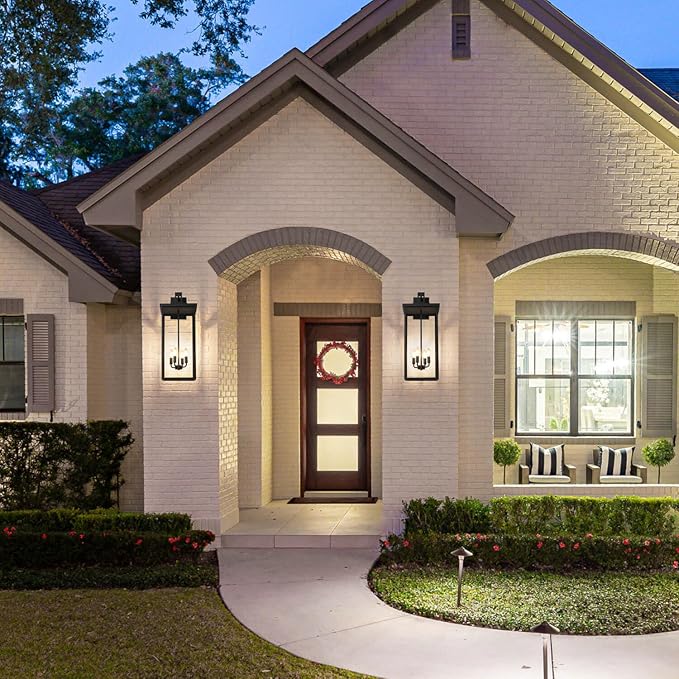 tewei 30In Large Size Square Outdoor Wall Lantern, Modern Black Outside Light for House Waterproof Porch Lights Outdoor Wall Sconce with Clear Glass Shade for Garage Porch Door, E12 Base (1 Pack)