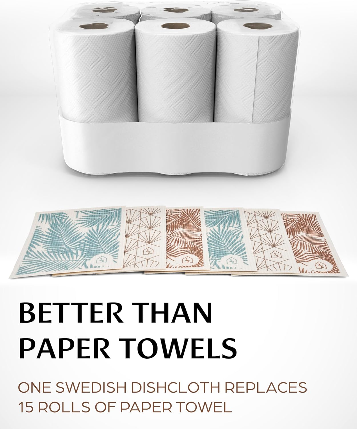 Swedish Dish Cloths for Kitchen - Reusable Dishcloths for Washing Dishes - Each Cellulose Dish Cloth Replaces 15 Rolls of Paper Towels and is More Absorbent Than a Sponge - Dishcloth Set of Six