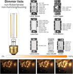 LiteHistory Dimmable E26 LED Bulb 4W Equal 40 Watt Warm White 2700K E26 Edison AC120V 400lm Tubular T9 T10 LED Light Bulb for Rustic Pendant,Chandeliers,Wall sconces 6Pack