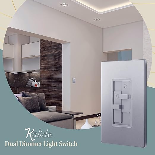 TOPGREENER Elite Series Kalide Dual Load Dimmer Light Switch, Double LED Dimmer Switch, Full Range Dimming, Single Pole, 120VAC, 60Hz, 200W LED/CFL, Neutral Wire Not Required, TGDDS-SV, Silver