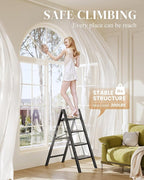 GameGem 4 Step Ladder, Folding Step Stool with Wider Pedal, Anti-Slip Feet & Non Slip Stripes, Aluminum Sturdy Material, 300Lbs Capacity, Elegant Look of Piano Black Better Matches Your Home