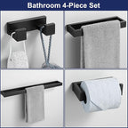Lairuier 4-Piece Bath Towel Bar Set, Matte Black Bathroom Hardware Set Including Towel Bar,Towel Holder, Toilet Paper Holder, Towel Hook,Stainless Steel Bathroom Hardware Accessories Set
