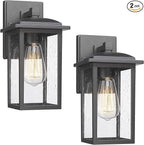 Outdoor Wall Sconces 2 Pack, Exterior Light Lantern Fixtures, Porch Light Lamps Outdoor Wall Mounted in Black Finish with Seeded Glass for House, Garage, Patio, Yard, Garden