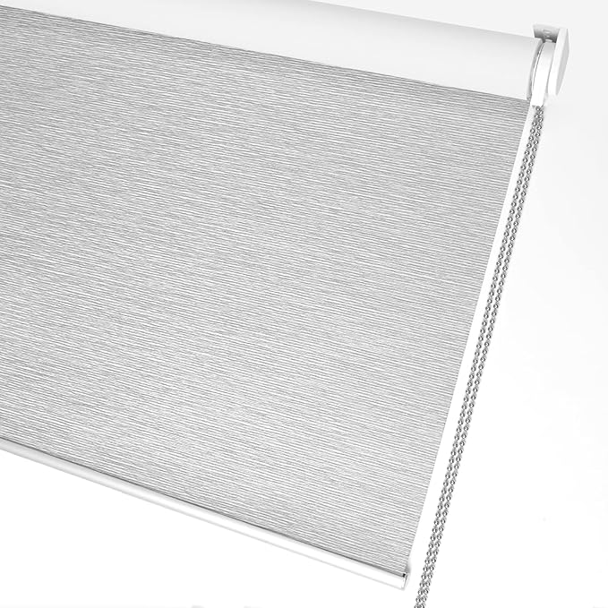 ALLBRIGHT 100% Blackout Roller Blinds Woven Shades with Striped Jacquard, Cordless Window Shades, UV Protection Fabric, Easy-Install for Indoor Home & Office, Grey Old, 37" W x 72" H