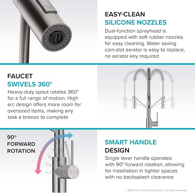 KRAUS Oletto Commercial Style Single Handle Pull Down Kitchen Faucet with QuickDock Top Mount Installation Assembly in Matte Black, KPF-2631MB