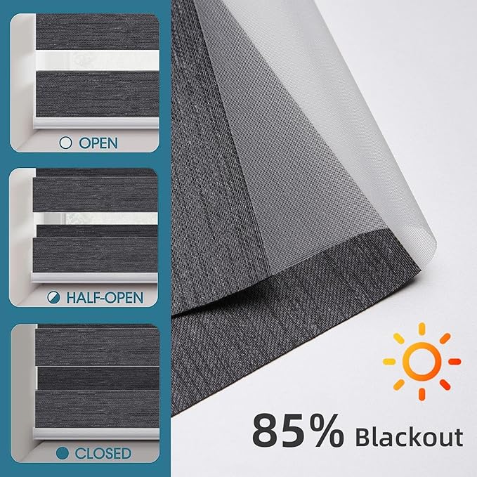 SmartWings Motorized Zebra Blinds with Remote, Smart Control Light Filtering Sheer Shades for Indoor Windows, Electric Customized Automatic Blind, 95mm 85% Blackout Graphite