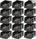 IRIS USA Extra Small Stackable Storage Bins, 15-Pack, 5.5 x 4.5 x 3 inch, |Made in USA|, Plastic Open Front Shelf Bin for Organizing Parts, Hardware, Tools, Supplies, Garage Shelf, Pantry - Black