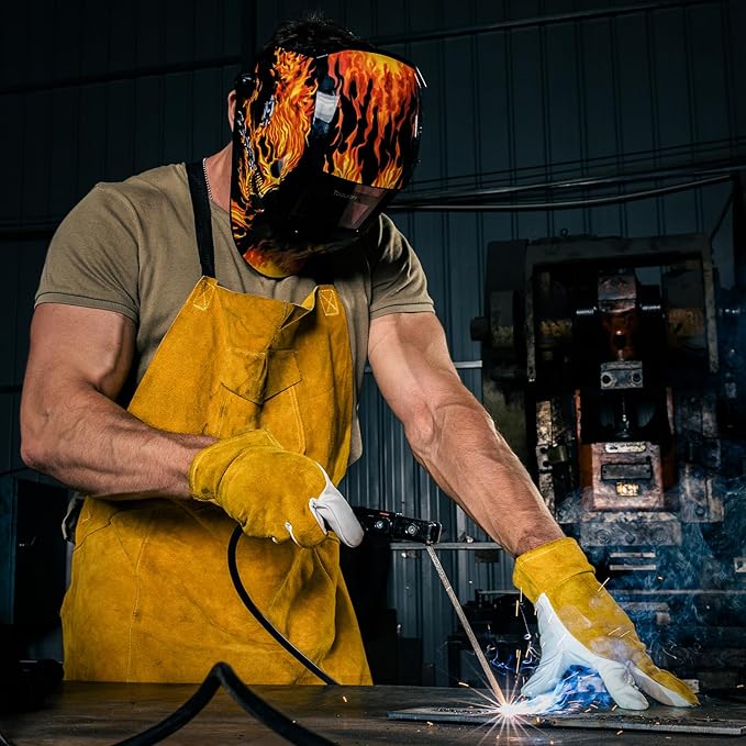 TOOLIOM Welding Helmet Auto Darkening Solar Powered with Adjustable Shade 4/9-13 for TIG MIG ARC Flaming Skull Design Welder Mask