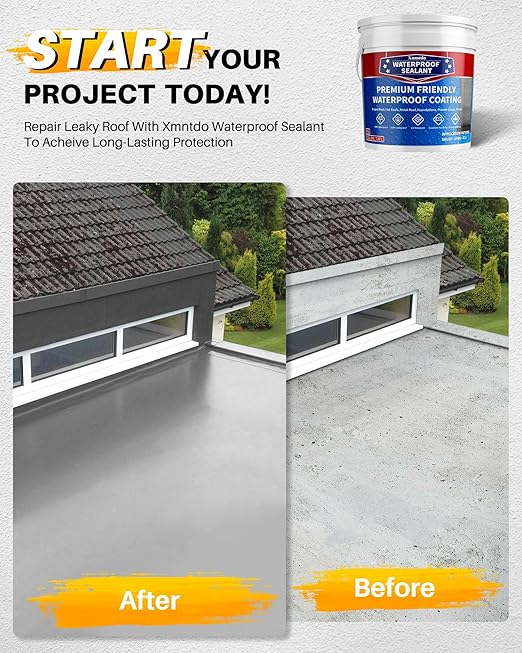 Polyurethane Waterproof Coating 2 Gallon, Light Gray, Multi-Surface Crack & Leak Repair Coating for Roofs, Basements, Foundations, Chimneys, Durable Flexible Protective Roof Sealant Waterproof