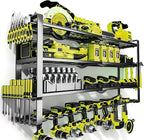 4 Layers Extra Tall Power Tool Organizer Wall Mount Loads 400lbs,Heavy Duty Metal Battery Tool Rack with 8 Cordless Drill Holders,Tool Storage Shelf For Workshop,Garage,Warehouse,Gifts for Men,Husband