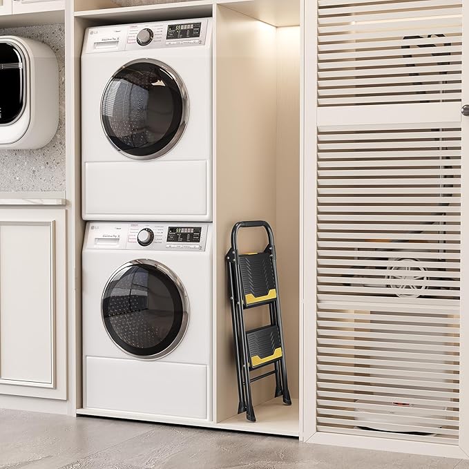 2 Step Ladder, Heavy-Duty Pass 800lb Capacity Test, Wide Anti-Slip Steps & Secure Handrail Compact, Folding Step Stool Portable Design for Home, Kitchen, Office, Pantry, Closet Use, Black