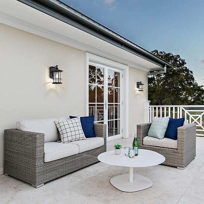 MICSIU Textured Black Outdoor Wall Light 2 Pack, Clear Seedy Glass Large Exterior Porch Wall Lantern, H12.5 Inch Exterior Lights for House, Front Porch, Patio, Backyard.