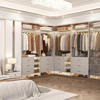 Aheaplus Closet System with 6 Drawers, 4.5ft Wood Closet Organizer System, Walk-in Closet or Small Closets Wardrobe, Clothes Rack with Hanging Rods, Set of 2 Grey