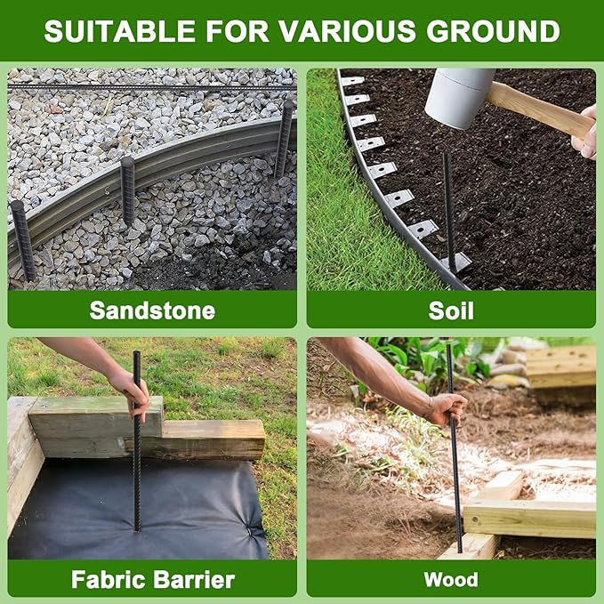 AAGUT Rebar Stakes 16 inch (34pcs) Heavy Duty 3/8” Ground Anchors Steel Garden Stakes Metal Straight Camping Tent Spikes with Chisel Point End for Hard Soil, Black Powder Coated