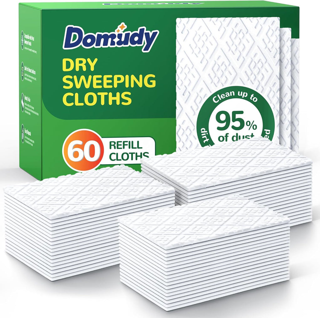 60 Count Dry Sweeping Cloths Refills for Swiffer Sweep + Mop, 4X Clean Power Sweeper Mop Pads to Clean Hair, Dirt, Dust, Disposable Unscented Dry Cloths Refills for Mopping Home, Bathroom, Kitchen