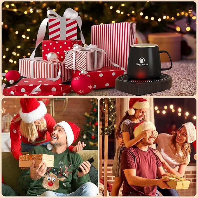 Coffee Mug Warmer & Kepwam Mug Set, 3 Temp Settings up to 167℉, Gravity Sensor & Light Display, Cup Warmer with 6H Auto Shut Off, Idealt Gift for Dad Mom, Beverage Warmer for Heats Coffee, Tea & More