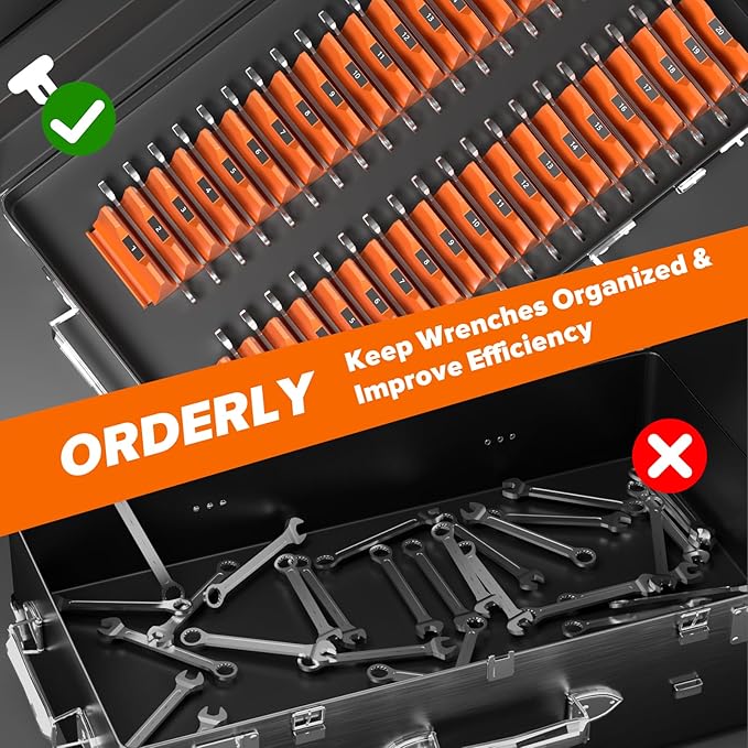 80PCS Modular Wrench Organizer Wrench Holder - Wrench Tool Organizers for Tool Drawer Storage, Wrench Storage Set with Metric & SAE Label, Wrench Rack Tool Gift for Professional Mechanics, Orange