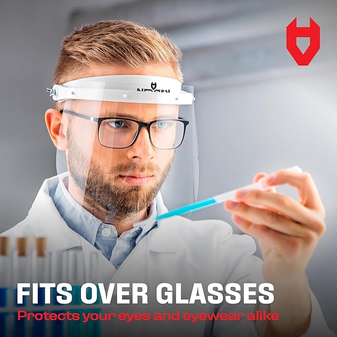 NoCry Protective Face Shield Mask with Adjustable Headband and 2 Reusable Plastic Visors — Flip-Up Design with Durable Metal Hinges — Anti-Slip Forehead Padding — Fits Over Glasses