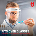 NoCry Protective Face Shield Mask with Adjustable Headband and 2 Reusable Plastic Visors — Flip-Up Design with Durable Metal Hinges — Anti-Slip Forehead Padding — Fits Over Glasses