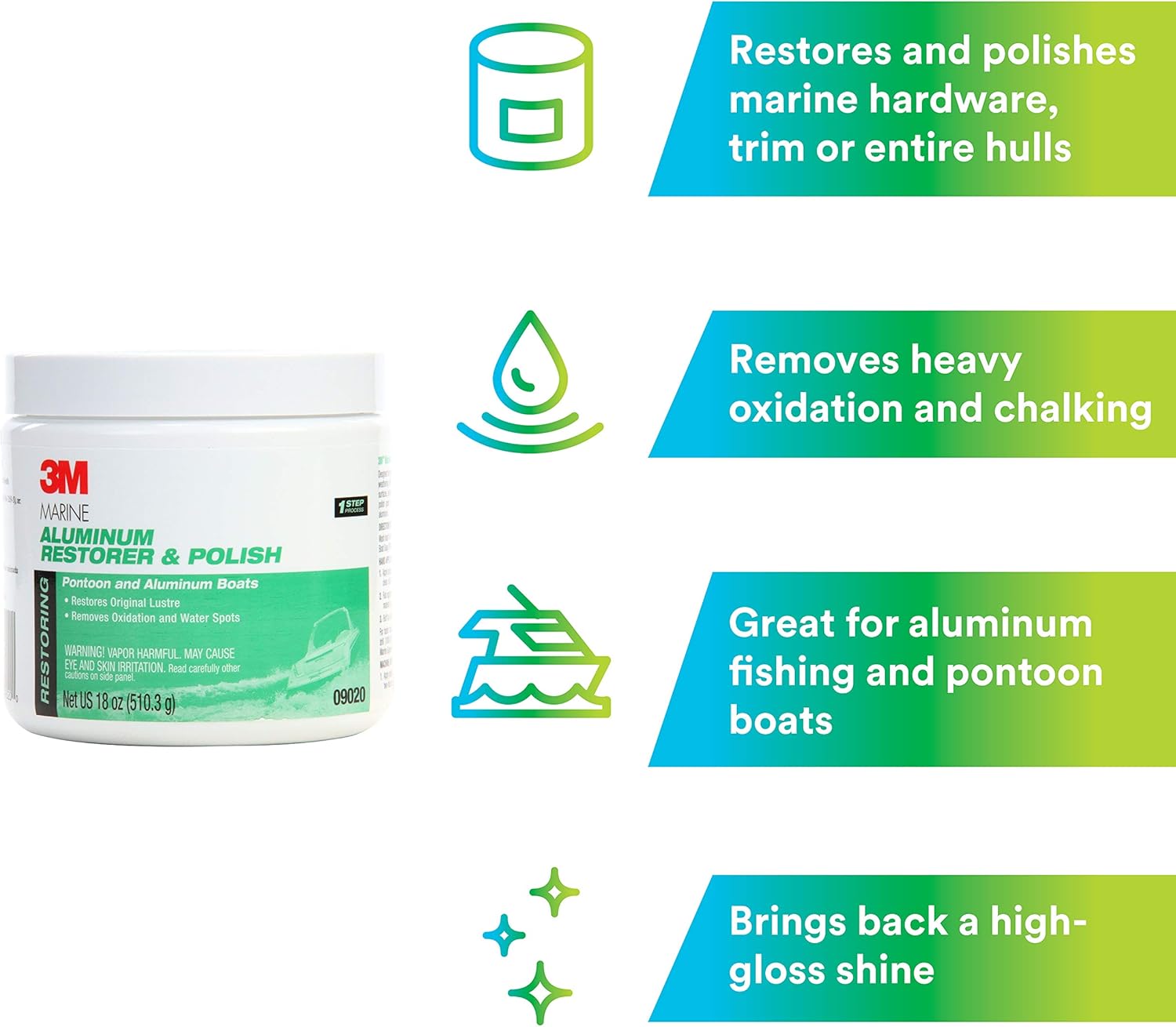 3M Marine Aluminum Restorer and Polish, 09020, 18 oz, for Marine Detailing, Remove Heavy Oxidation and Chalking, 1 Tube