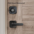 ULTRALOQ Passage Lever Door Handle, Reversible Black Front Door Handle No Lock for Interior or Exterior Door, Closet, Hallway, Adjustable Latch Backset, IP65 Waterproof, Matte Black