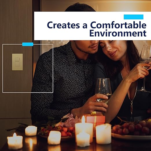 LIDER Dimmer Paddle Switch for Dimmable 300W LED/CFL Lights, 1-Pole or 3-Way, 120 V, Modern Upgrade, UL Listed, Screwless Wall Plate Included, Gold