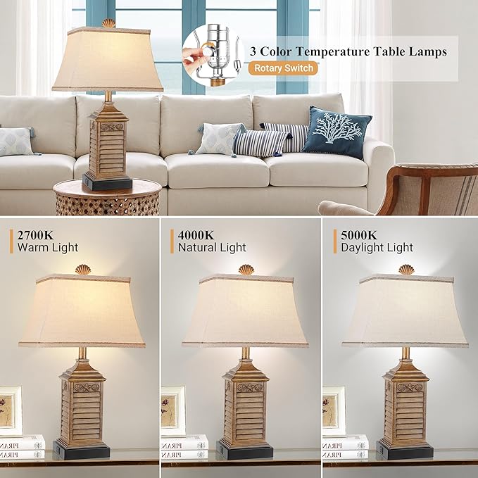 Table Lamps Set of 2 Coastal Beach Living Lamps for Bedroom with Dual USB Ports and One AC Outlet Brown Tropical Nautical Nightstand Bedside Lamps for End Table Home Decor with LED Bulbs