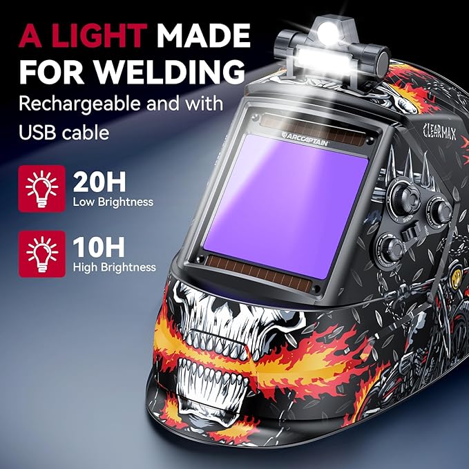 ARCCAPTAIN 3.94" x 3.66" Auto Darkening Welding Helmet, Solar Powered True Color Welding Hood, 1/1/1/1 Top Optical Clarity Welder Helmet, 4 Arc Sensor Wide Shade 4/5-9/9-13 for Stick MIG TIG Cut