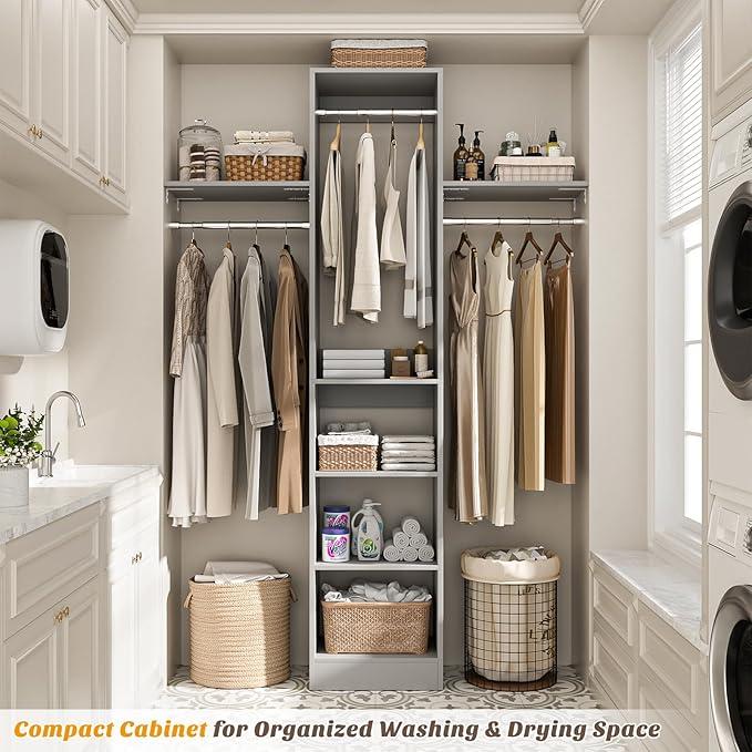 48" Small Closet Organizer, 4FT Closet System for Small Closets with 4 Hanging Rods & 3 Shelves, 80"H Small Closet Organizers and Storage for Bedrooms, Cloakrooms, Gray