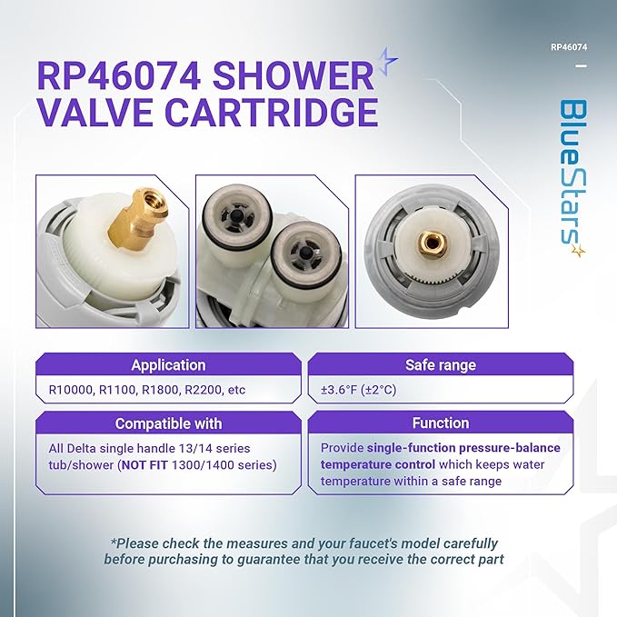 RP46074 Delta Shower Valve Cartridge - Compatible with Delta 13/14 Series Bath Tub Shower Faucet Single Handle Universal Shower Valve Cartridge Repair Assembly Replacement Monitor Cartridge Parts