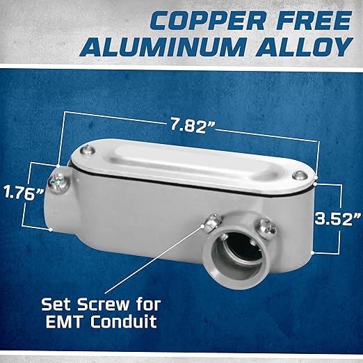 OHLECTRIC Heavy Duty Aluminum EMT Set Screw Conduit Body (LL-Type - 1½”) Service Entrance Elbow Conduit Bodies, Durable Conduit Fitting, Rustproof, Cover & Gasket Included Conduit Body Fitting (2-Pk)