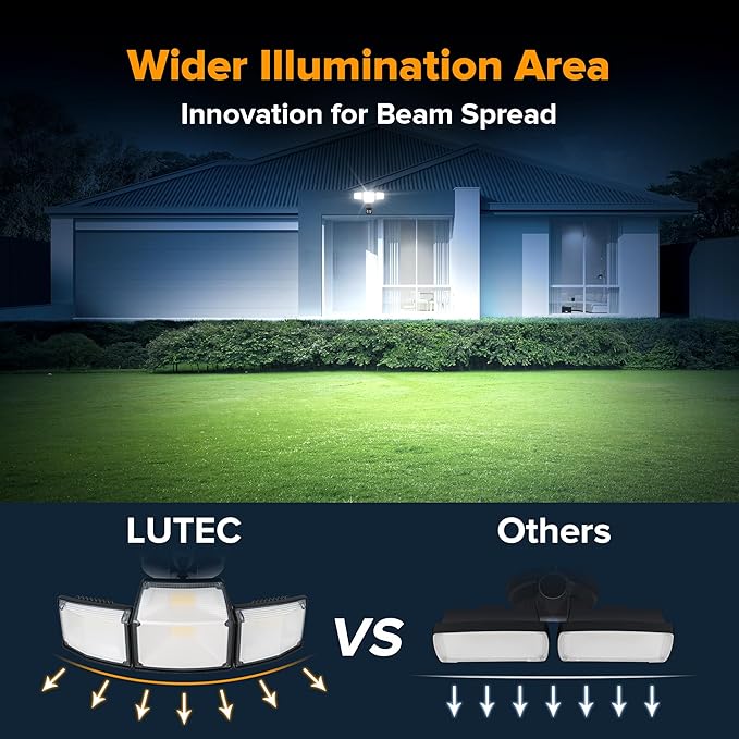 LUTEC 80W 9000LM LED Security Light Hardwire Motion Sensor Outdoor Lights, 4 Head LED Flood Lights Outdoor 5000K Daylight, IP65 Waterproof, Motion Detected Lights for Outside, Garage, Yard (Black)