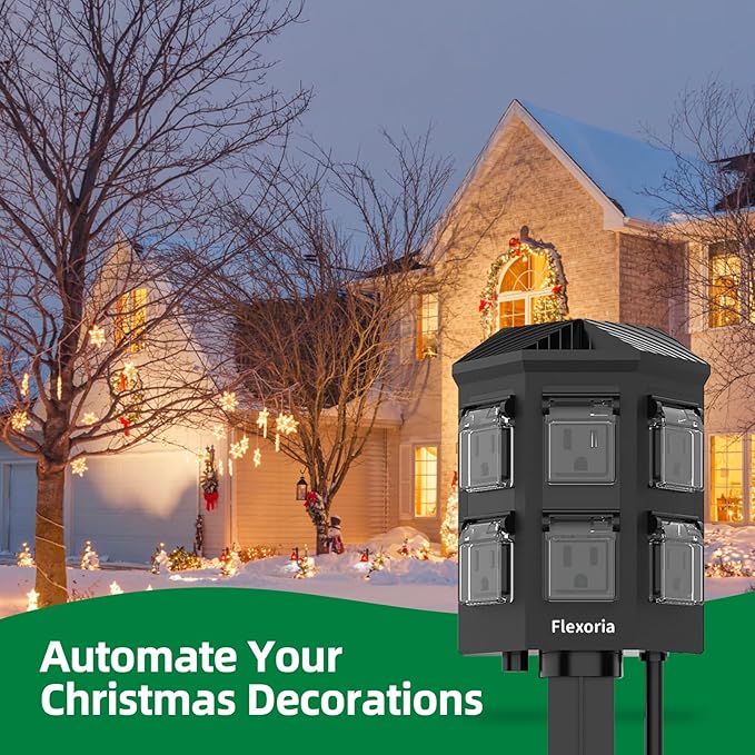 Outdoor Power Strip Waterproof, 100 FT Extension Cord, 6 Grounded Outlets for Halloween/Christmas Decorations and Inflatables, 15A/1875W, ETL Listed