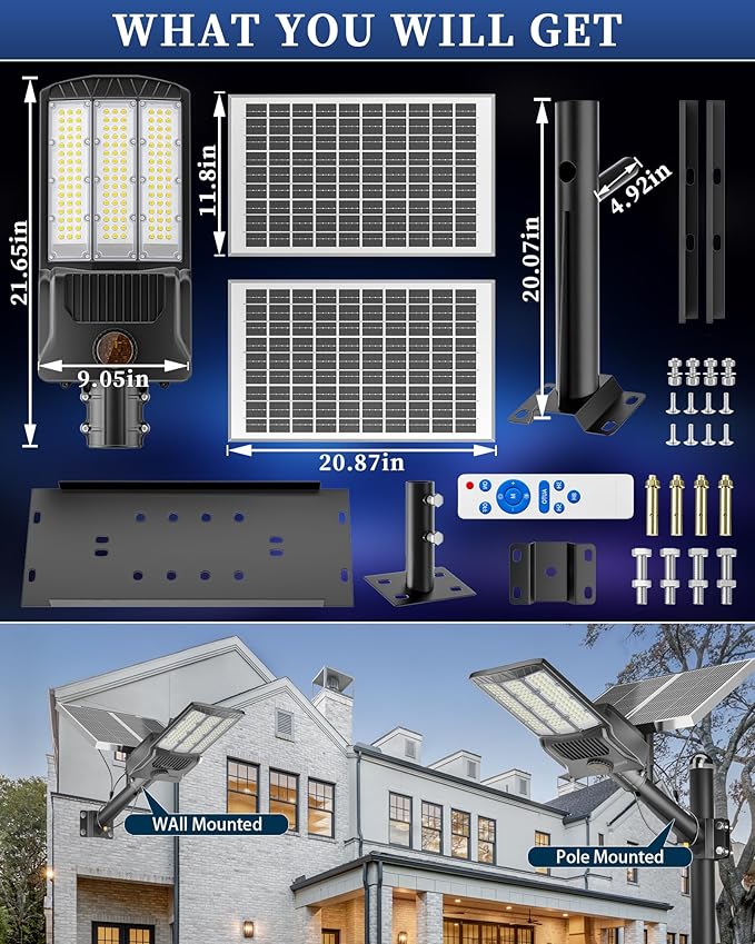 Gefolly SL-11000W Solar Street Lights Outdoor, 800000LM Commercial Parking Lot Light Dusk to Dawn IP67 Waterproof 6500K Security Flood Lights Lamp for Yard, Road, Basketball Courts