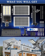 Gefolly SL-11000W Solar Street Lights Outdoor, 800000LM Commercial Parking Lot Light Dusk to Dawn IP67 Waterproof 6500K Security Flood Lights Lamp for Yard, Road, Basketball Courts