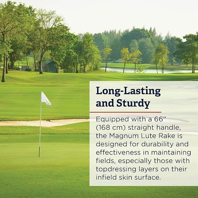 Standard Golf Magnum Lute - 36'' Reversible Flat Head Rake | Used for Golf Courses, Ball Fields, Asphalt Work Landscaping & More | 66'' Straight Handle with T Connection for Added Stability