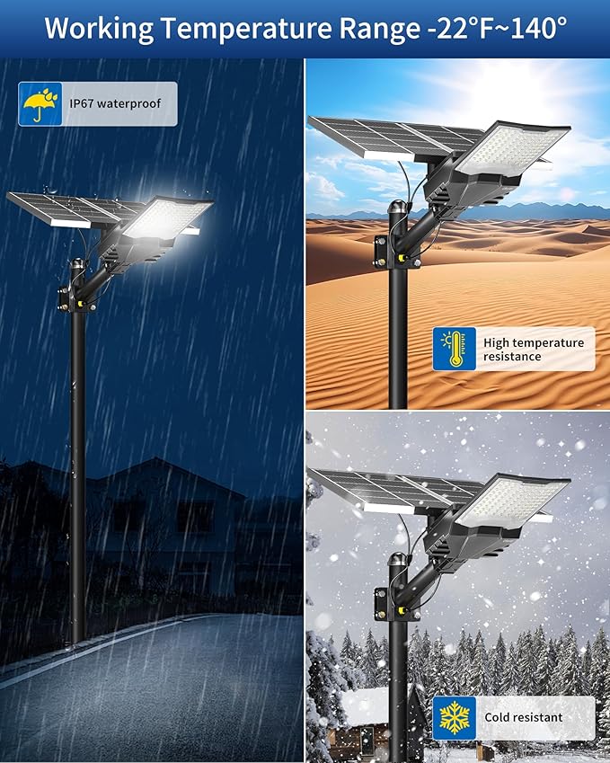 Ofuray Solar Street Lights Outdoor,OL-10000W 50,000Mah High Power Solar Security Flood Lights Parking Lot Lights Commercial Dusk to Dawn,IP67 6500k Led with Remote for Street,Court,Barn