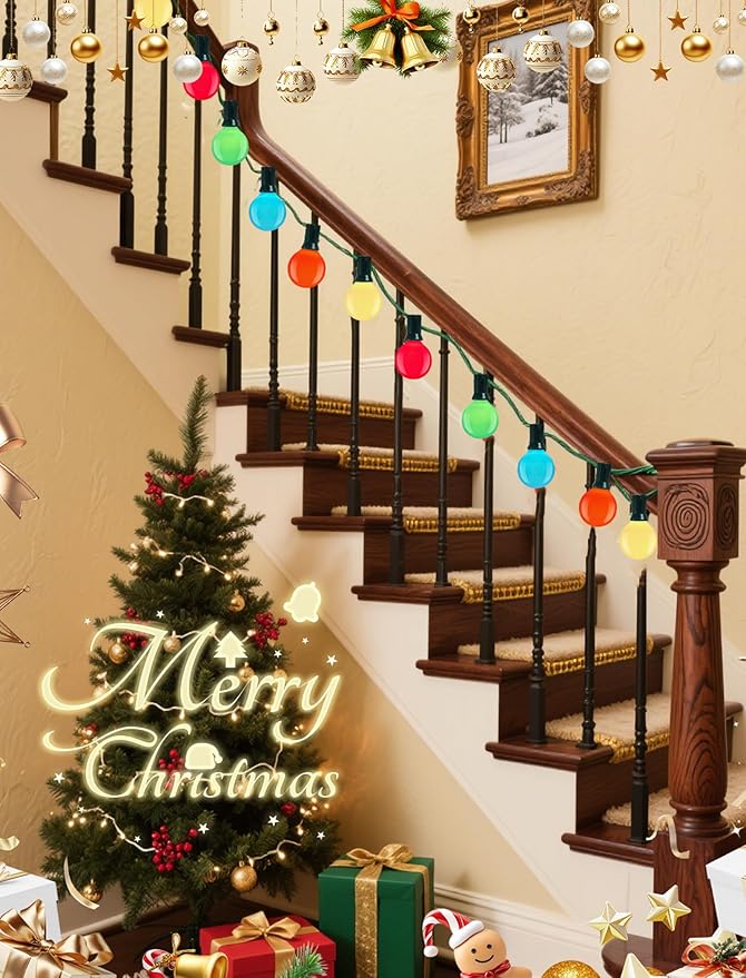 Abeja 25 Pack G40 Multicolor Ceramic Enamel Bulbs, G40 Globe Christmas Replacement Bulbs for Outdoor Patio String Lights, Shatterproof Round Christmas Light Bulbs, E12/C7 Candelabra Base, 5 Watt