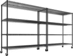 REIBII 55.5''W Storage Shelves 2500LBS Wire Shelving Rack with Wheels 75.6" H Heavy Duty Shelving Unit Adjustable Metal Shelves for Storage Rack Shelving for Kitchen Pantry 2PCS