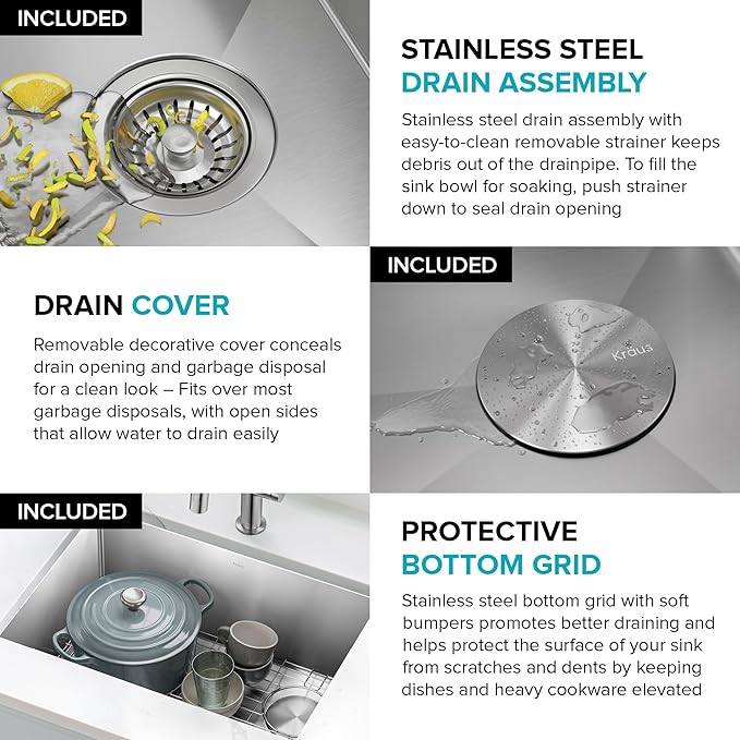 Kraus KHU111-25 Standart PRO 16 Gauge Undermount Single Bowl Stainless Steel Kitchen Sink, 25 Inch