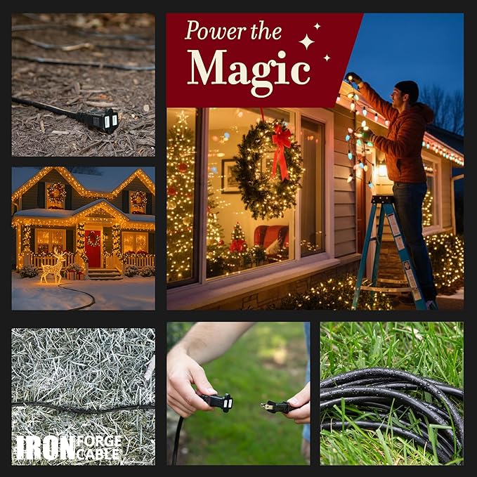 Iron Forge Cable 10 Ft Black Extension Cord, 16/2, 10 Foot Extension Cord with 2 Prong Polarized Plug, Weatherproof - Great for Outdoor & Indoor Use