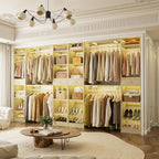 Unikito 10-15FT Closet Systems, Large Wood Walk in Closet Organizer with Hanging Rods and Drawers, 180 Inch Heavy Duty Closets Wardrobe with Shoe Rack, Sturdy Reversible Clothes Closet Kit, White Oak