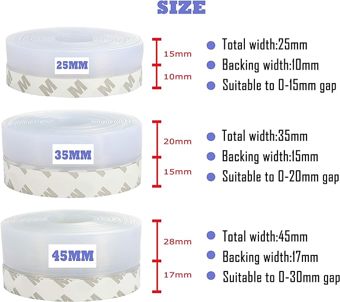 Weather Stripping Door Seal Strip,Door Strip Bottom for Doors Silicone Sealing Sticker Adhesive for Doors and Windows Gaps of Anti-Collision Silicone 5M/16FT (35MM, Transparent)